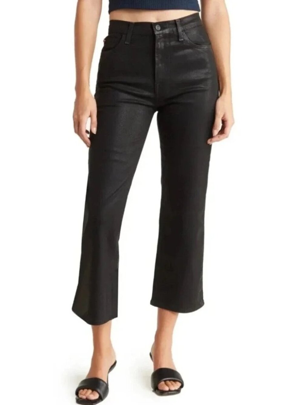 Hudson Noa High Rise Straight Crop Jeans Stellar Black Coated Denim Size 31